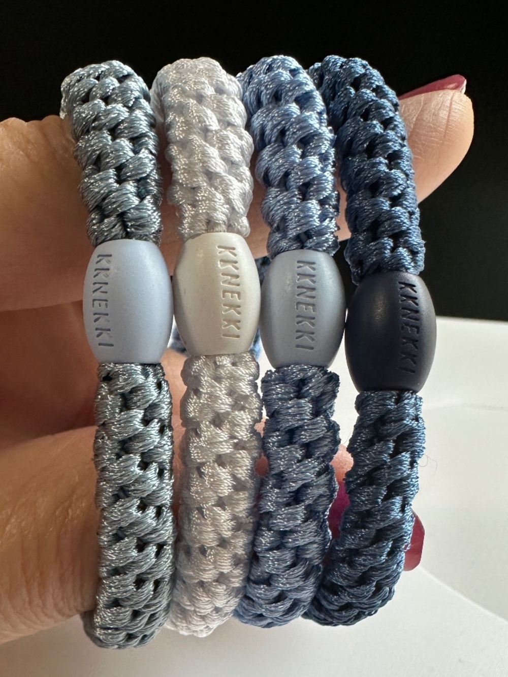 NWT KKNEKKI Authentic Original 4-Bundle Hair Ties Elastics in Blues & Whites